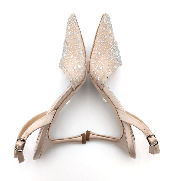 Badgley Mischka Brenna Embellished Slingback Pumps Women's Nude Size US7.5 EU38 - Picture 11 of 13